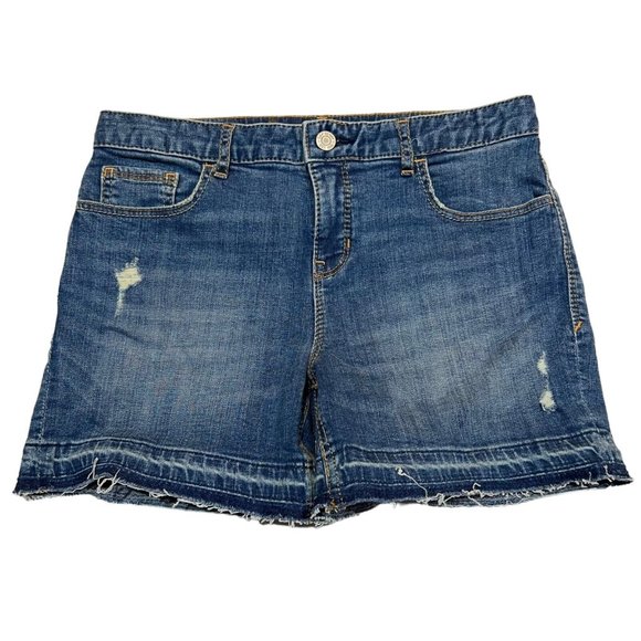 NWT GAP Girls Midi Denim Shorts Sz 16 Medium Wash Rips #533561 - Picture 3 of 6